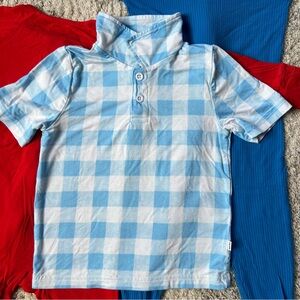 Little Sleepies Polo Shirt, Sky Blue Watercolor Gingham, Size 2T